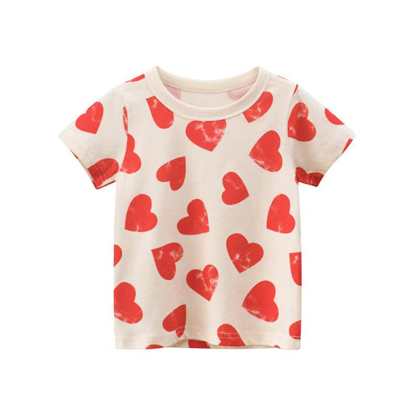 Heart Print Short Sleeve T-shirt for Toddler Girls