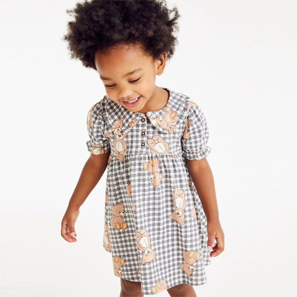 Toddler Girl's Casual Dress with Bear Print Design