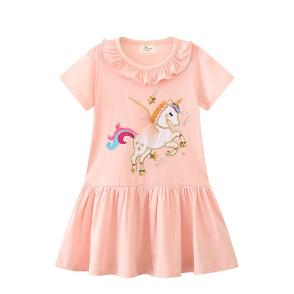 Toddler/Kid Girl's Short Sleeve Unicorn Design Pink Dress