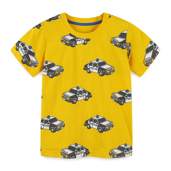 Toddler Boy's Police Car Print Yellow T-shirt