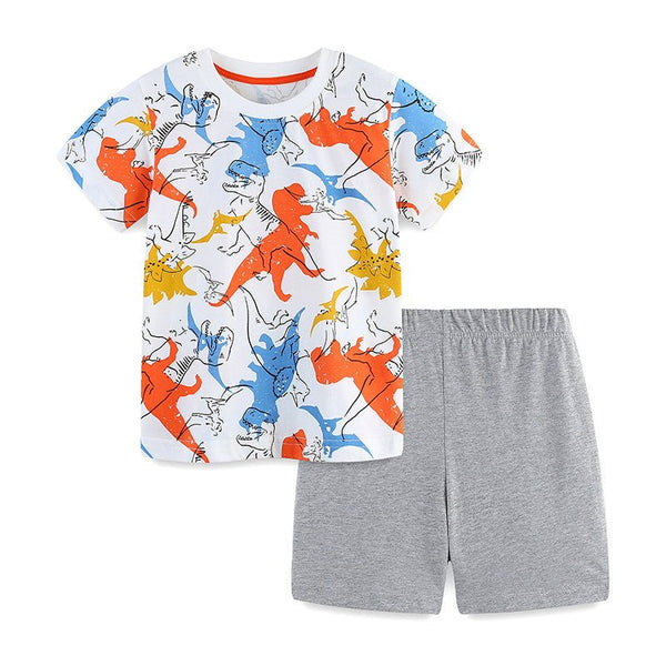 Toddler/Kid Boy's Dinosaur Design Top with Gray Shorts Set