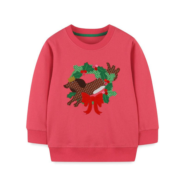 Toddler/Kid Girl's Reindeer Design Pink Sweatshirt