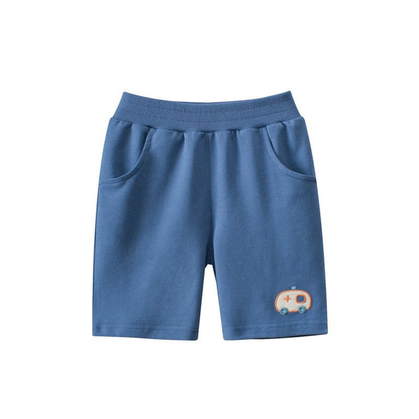 100% Cotton Toddler/Kid Boy Bus Embroidery Blue Shorts