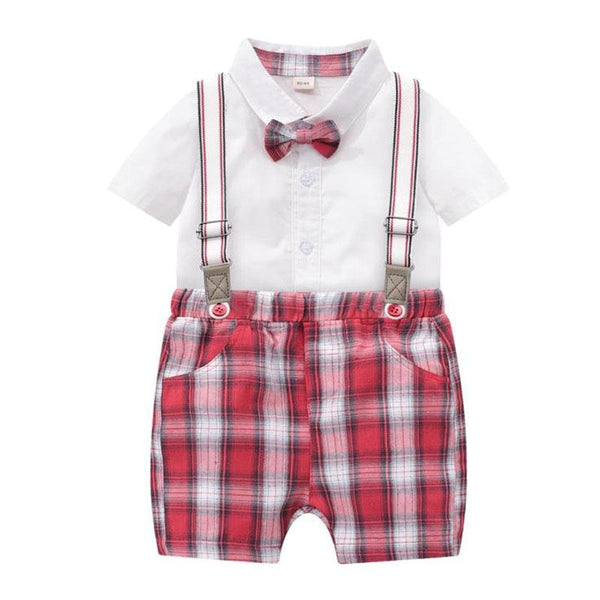 Casual Shirt with Red Plaid Shorts Set for Baby Boys