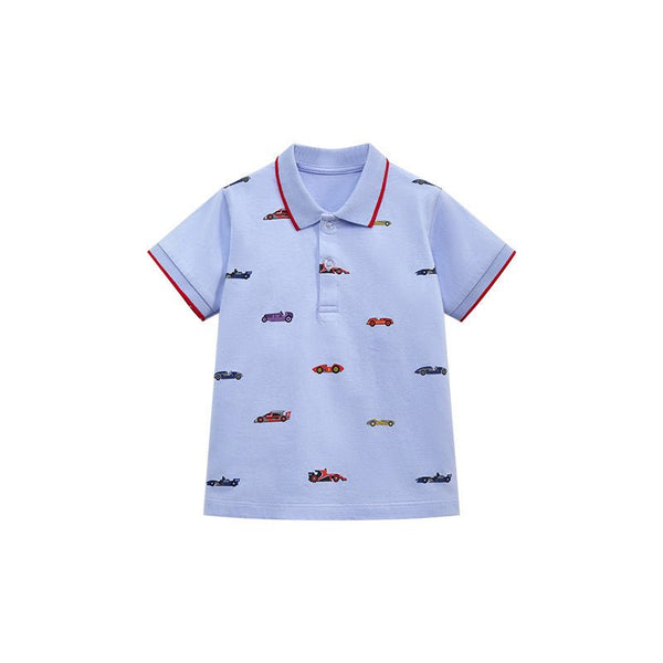 Toddler/Kid Boy's Allover Vehicle Design Blue Polo Shirt