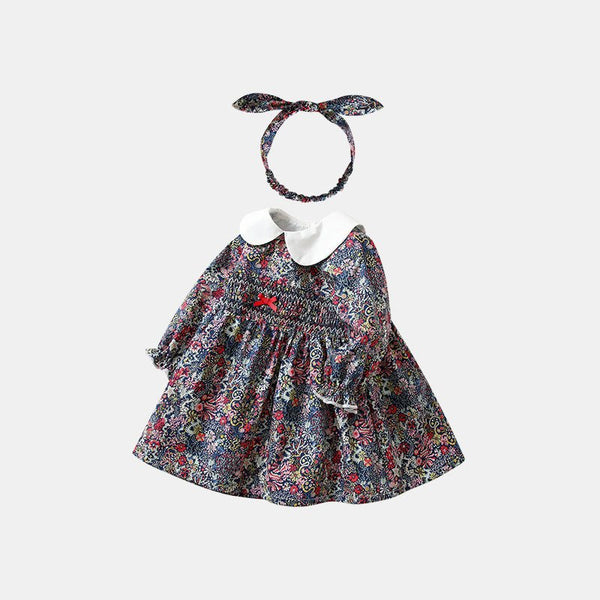 Baby/Toddler Girl Mix Floral Prints Doubled Lined Dress with Headband