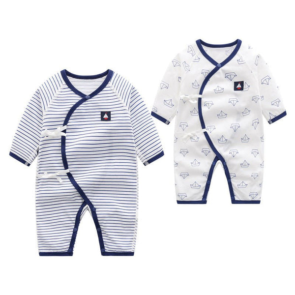 Baby's Stripes/Boats Print Jumpsuit with Ties