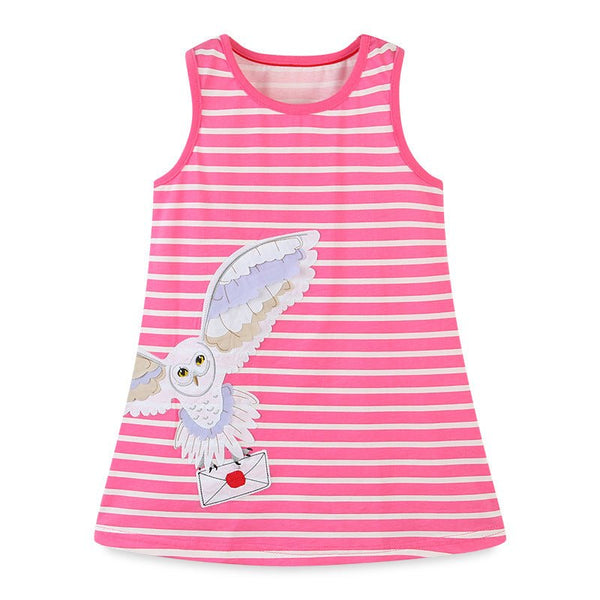Toddler/Kid Girl's Owl Print Pink Striped Dress