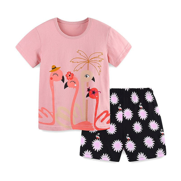 Toddler/Kid Girl's Swan Print Pink Top with Shorts Set