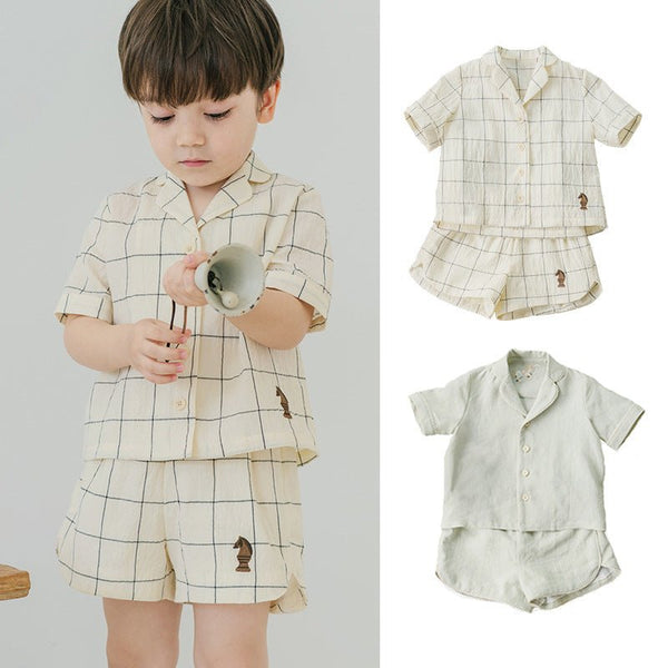 Baby/Toddler Boy Plaid Pattern Shirt and Shorts Set (2 Colors)