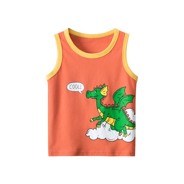 Toddler/Kid Boy's Sleeveless Cartoon Print Design Orange Vest