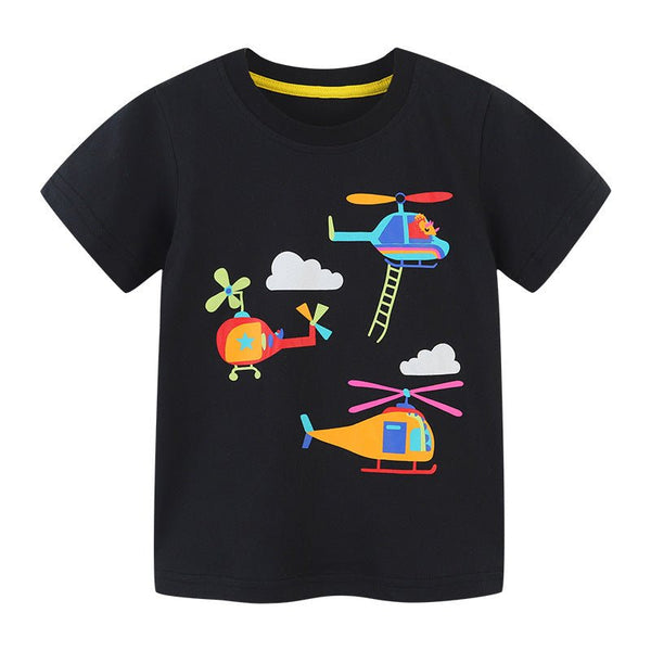 Toddler Boy's Helicopter Print Short Sleeve T-shirt