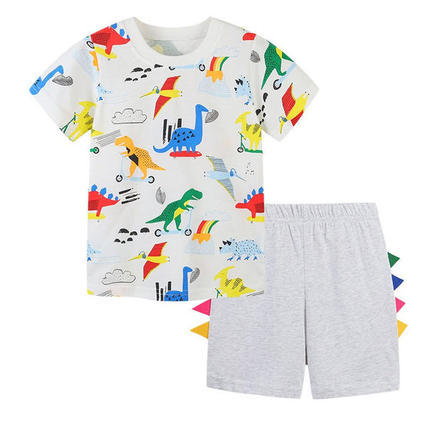 Toddler Boy's Dinosaur Print Short Sleeve T-shirt with Shorts Set