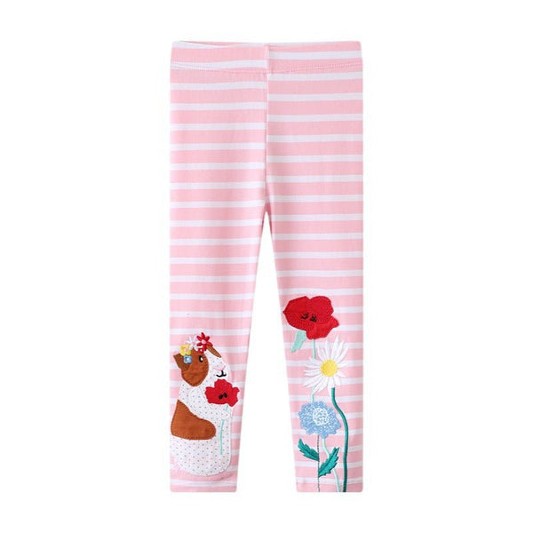 Toddle/Kid Girl's Flowers and Hamster Embroidery Stripes Leggings