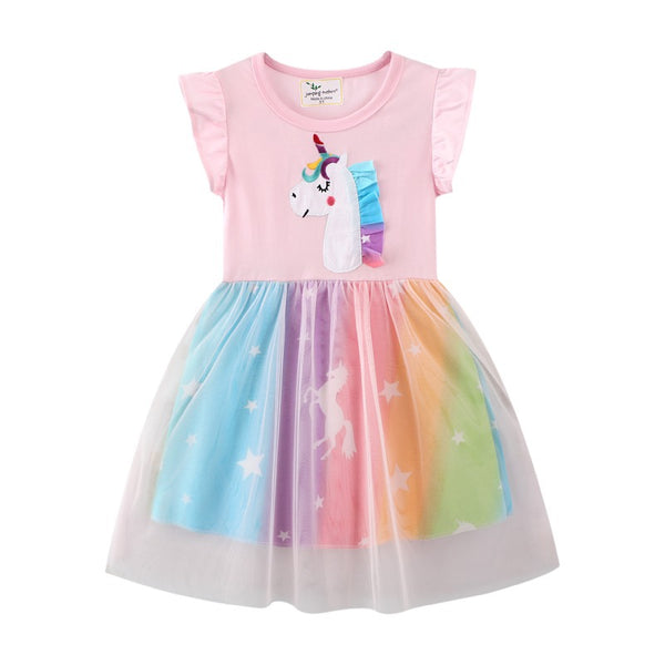 Toddler Girl's Short Sleeve Unicorn Design Dress