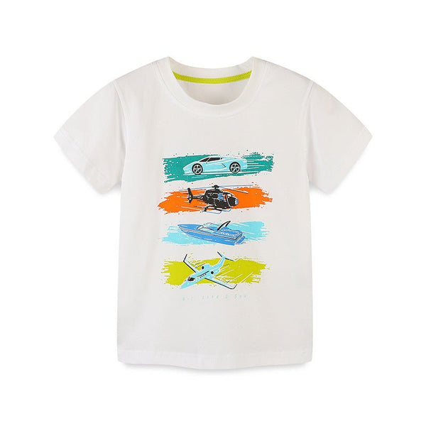 Toddler/Kid Boy's Transportation Vehicle Design White Tee