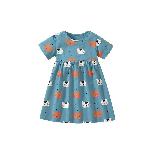 Toddler/Kid Girl's Cartoon Cat & Bear Print Design Dress