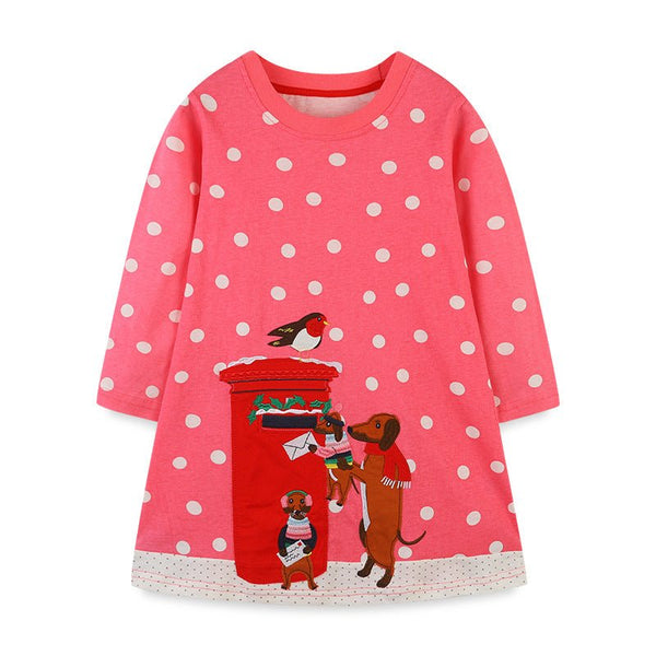 Toddler/Kid Girl's Cute Animals Polka Dot Print Long Sleeve Dress
