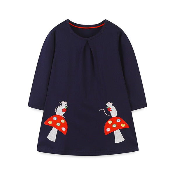 Toddler/Kid Girl's Long Sleeve Cartoon Mushroom Design Cotton Dress