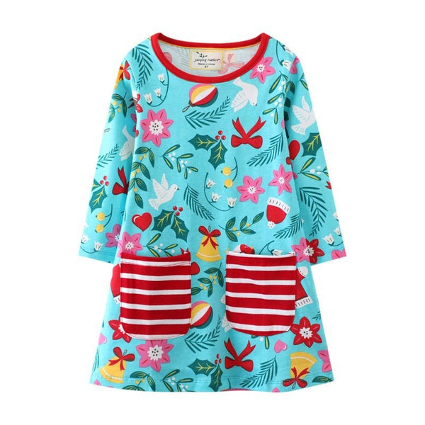 Toddler/Kid Girl's Festive Holiday Themed Long Sleeve Dress with Pockets