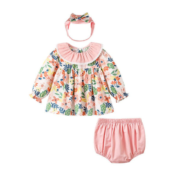 Baby/Toddler Girl Colorful Floral Prints Top and Shorts Set + Headband
