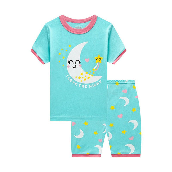 Toddler/Kid Girl's Short Sleeve Moon Print Pajama Set