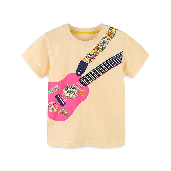 Toddler/Kid Girl's Guitar Print Design Short Sleeve Top