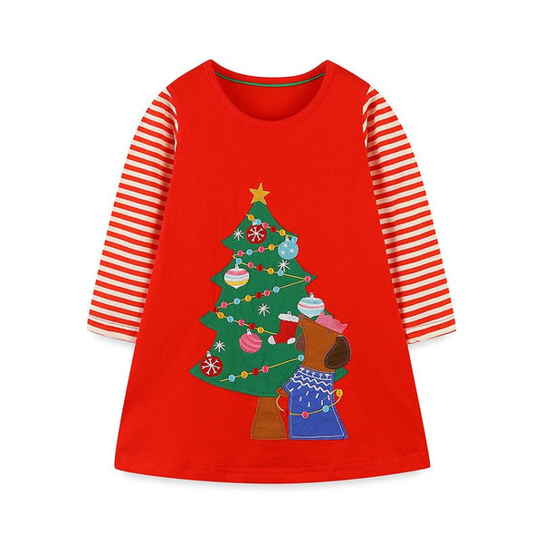 Toddler/Kid Girl's Christmas Tree Red Long Sleeve Dress