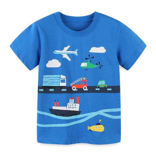 Toddler/Kid Boy's Vehicle Design Blue T-shirt for Summer