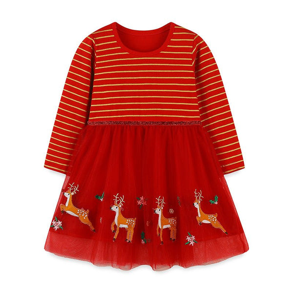 Toddler/Kid Girl's Reindeer Design Red Dress