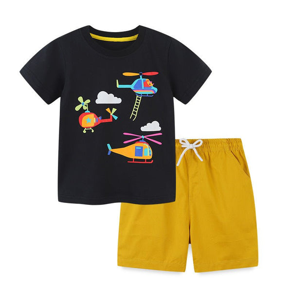 Toddler/Kid's Helicopter Print Tee with Shorts Set