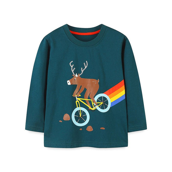 Toddler/Kid's "Reindeer Riding On The Bike" Design Christmas T-shirt
