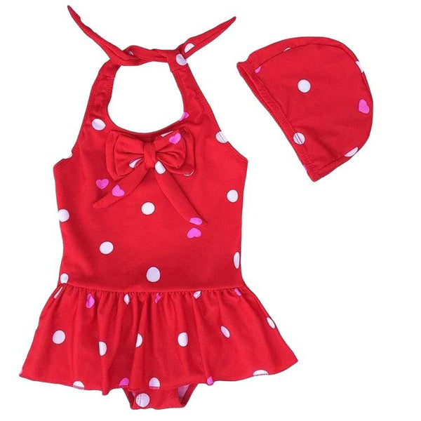 Baby/Toddler Girl Polka Dot Pattern Swimsuit & Cap