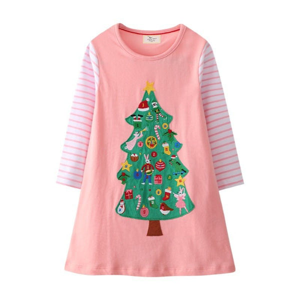 Toddler/Kid Girl's Christmas Tree Pink Long Sleeve Dress