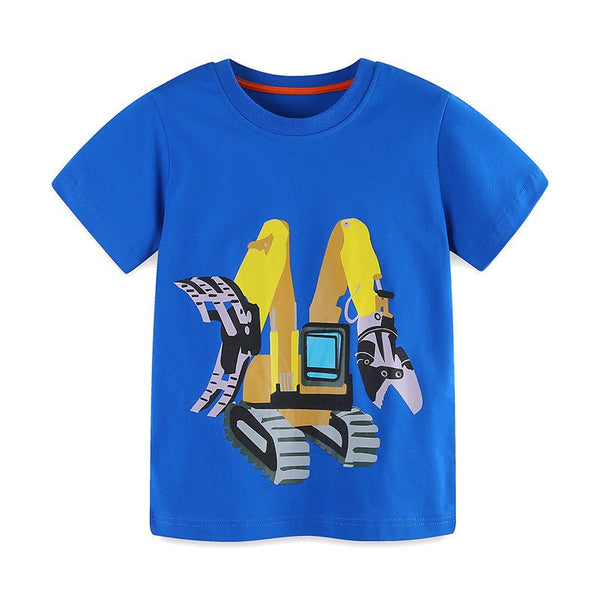 Toddler/Kid Boy's Excavator Design Blue Cotton Top