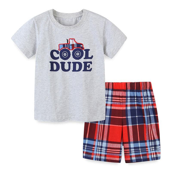 Boy's Casual Gray T-shirt with Plaid Shorts Set