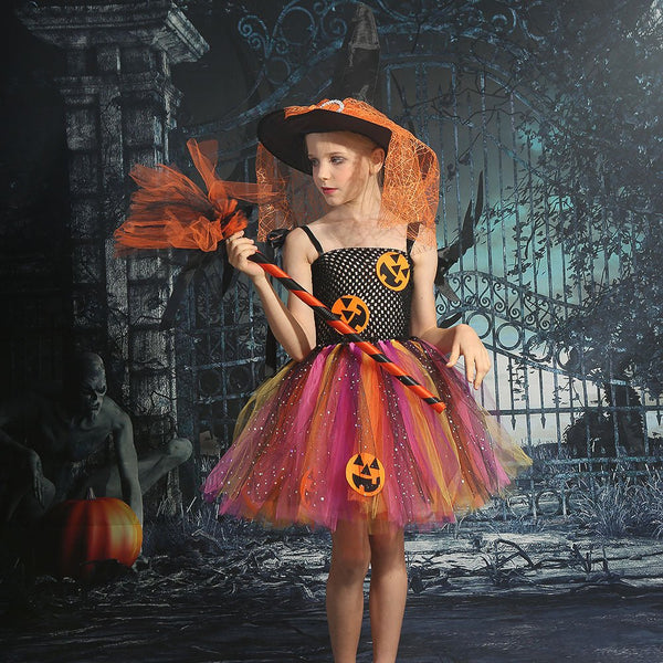 Toddler/Kid Girl's Halloween One-Piece Dress with Pumpkin Design