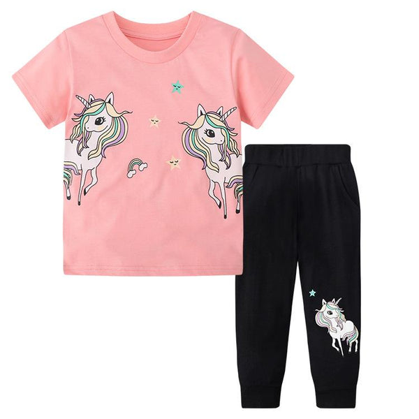 Toddler/Kid Girl's Unicorn Pattern T-shirt and Pants Set