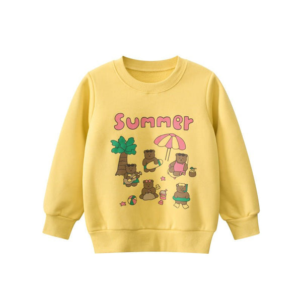 Toddler/Kid Girl's Bear Print Design Yellow Sweatshirt