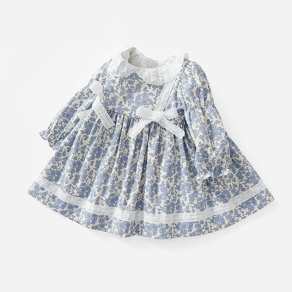 Baby/Toddler Girl Beautiful Blue Floral Lace Details Dress