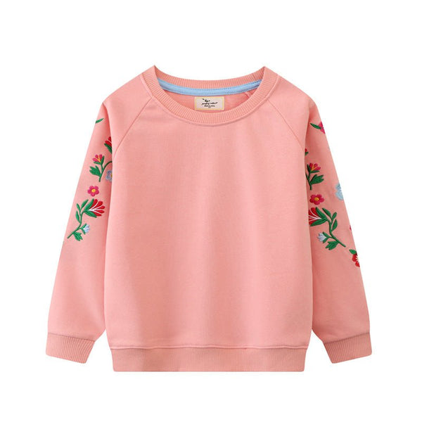 Toddler/Kid Girl Floral Embroidery Pink Sweatshirt