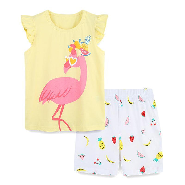 Girl's Flamingo Print Tee with Shorts Set
