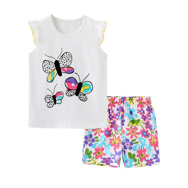 Toddler/Kid Girl's Butterfly Print Design Tee with Shorts Set