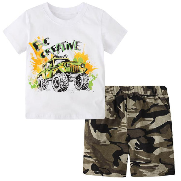 Toddler Boy's Truck Pattern T-shirt with Shorts Set