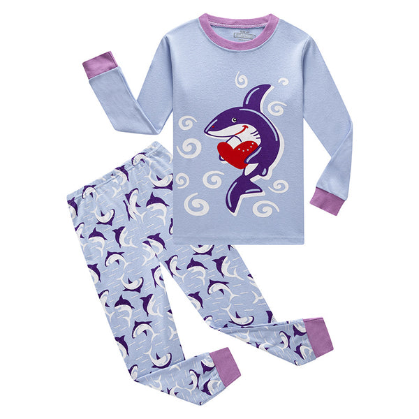 Toddler Girl's Shark Print Long Sleeve Pajama Set