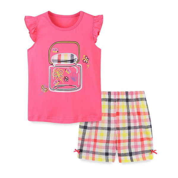 Toddler Girl's Sleeveless Butterfly Print Tee with Shorts Set