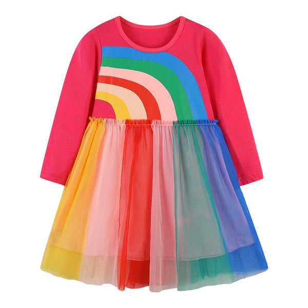 Toddler/Kid Girl's Colorful Rainbow Print Long Sleeve Dress