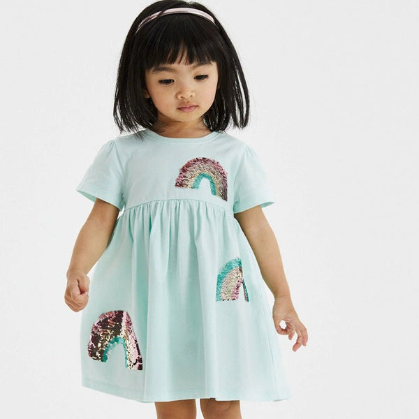Toddler/Kid Girl Rainbow Design Blue Dress