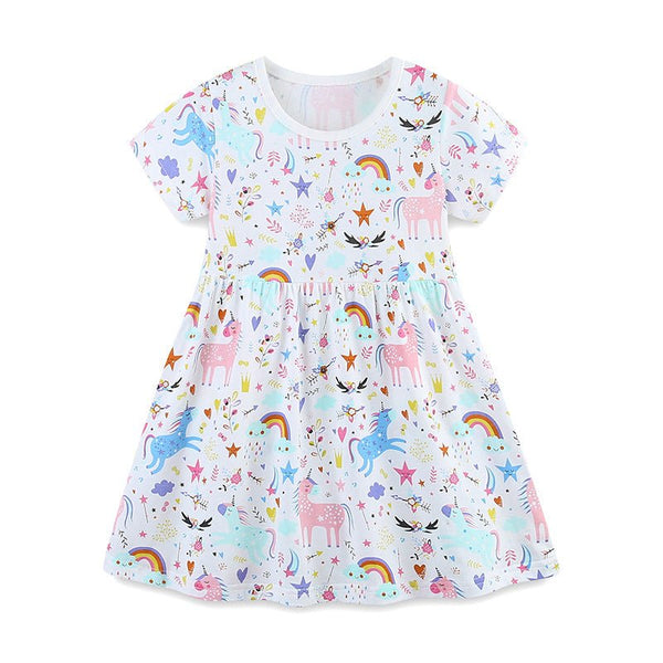 Toddler/Kid Girl's Allover Unicorn Print White Dress