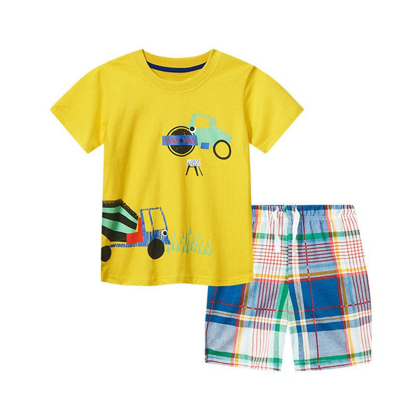 Toddler/Kid Boy's Yellow Vehicle Pint Design T-shirt with Shorts Set